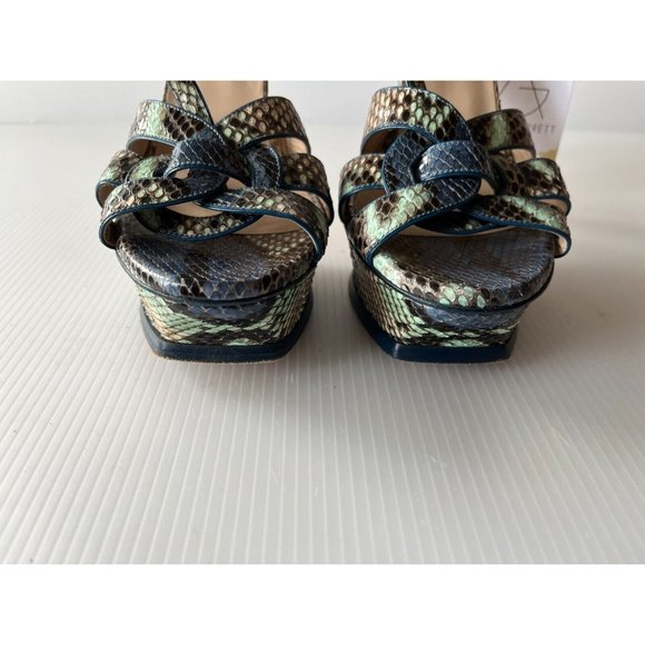 YSL Blue Leather Reptile Embossed Platform Sandals, Size 40 (IT), 10 (US) - Picture 4 of 11